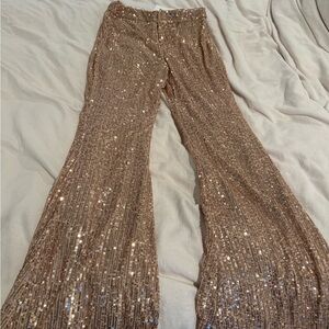 Sequin Flare Pants in Gold